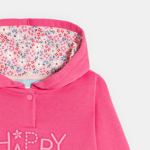 سترة بقلنسوة من الصوف الناعم، باللون الوردي للفتيات الصغيرات